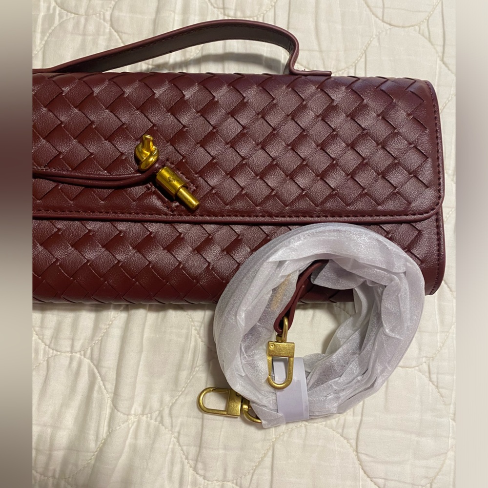 Woven Burgundy Clutch with Gold Accent - Picture 3 of 3